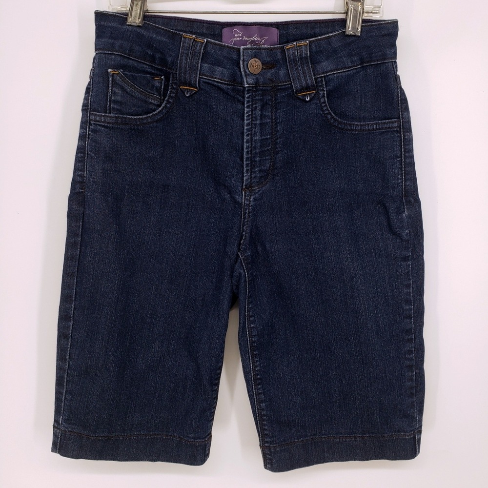 NYDJ Dark Wash Bermuda Denim Jean Shorts 11" Women Size 2P 2 Petite Blue Stretch